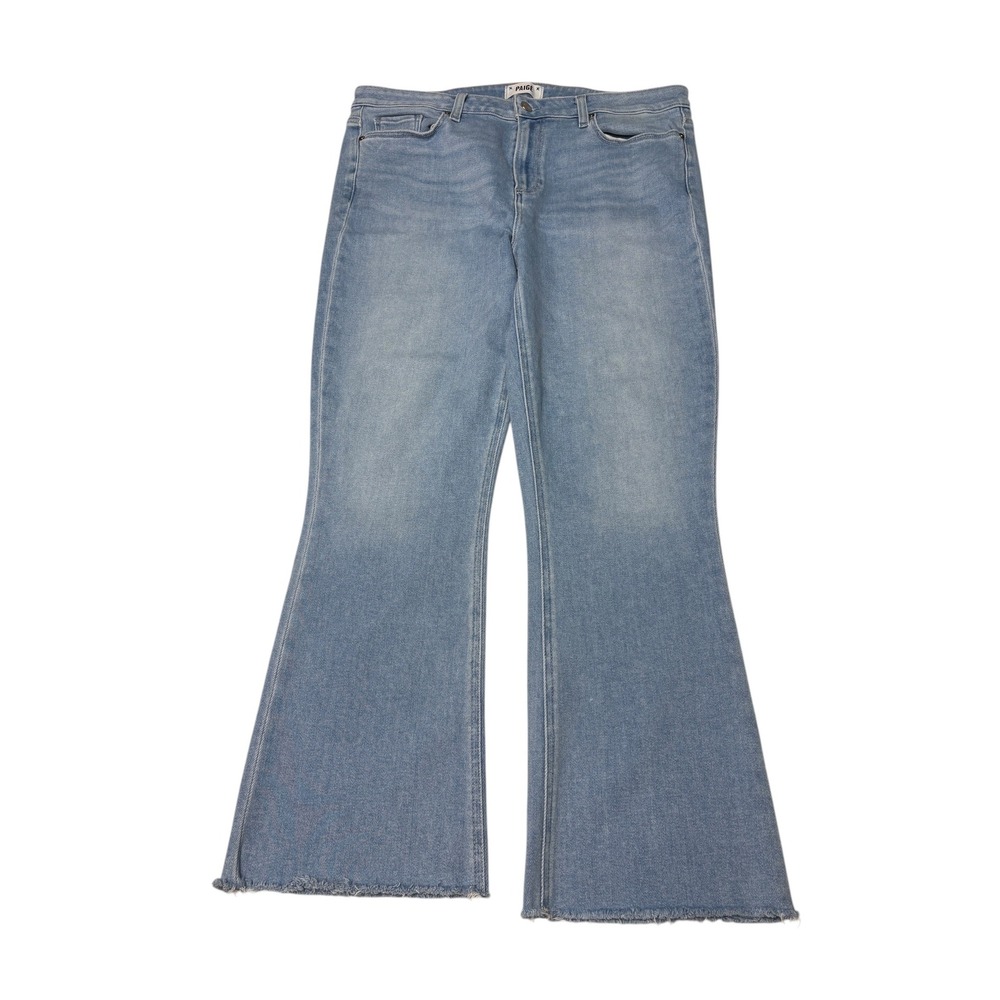 Paige Colette Crop Flare Jeans Light Blue Wash Raw Hem Womens 33X27 High Rise